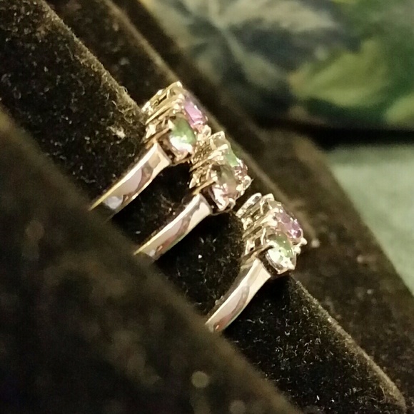 .925 Silver 3-Stone Rainbow Topaz Ring - Picture 2 of 6